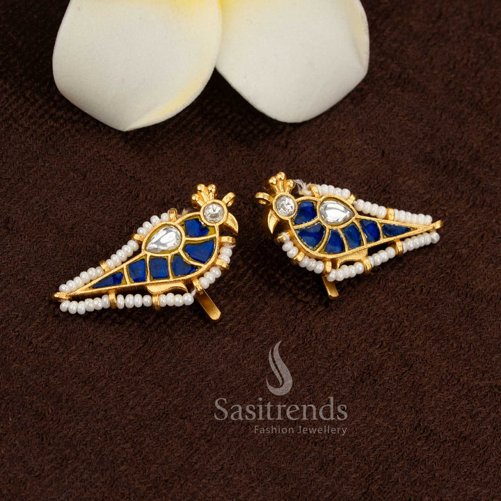 Regal gold plated parrot Kundan pearl bugadi ear cuff earrings – Sasitrends