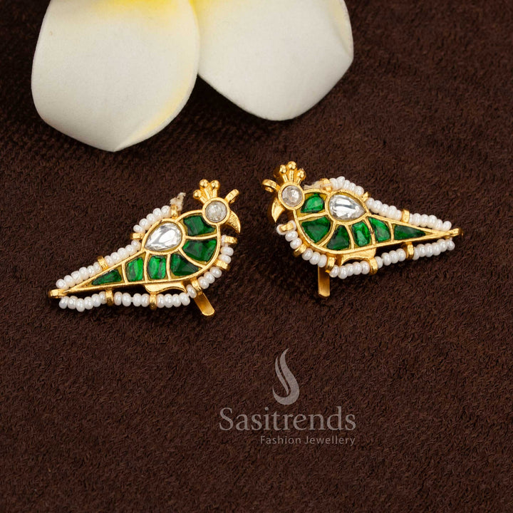 24K Jadau gold plated parrot Kundan stone and pearl bugadi ear cuff – Sasitrends
