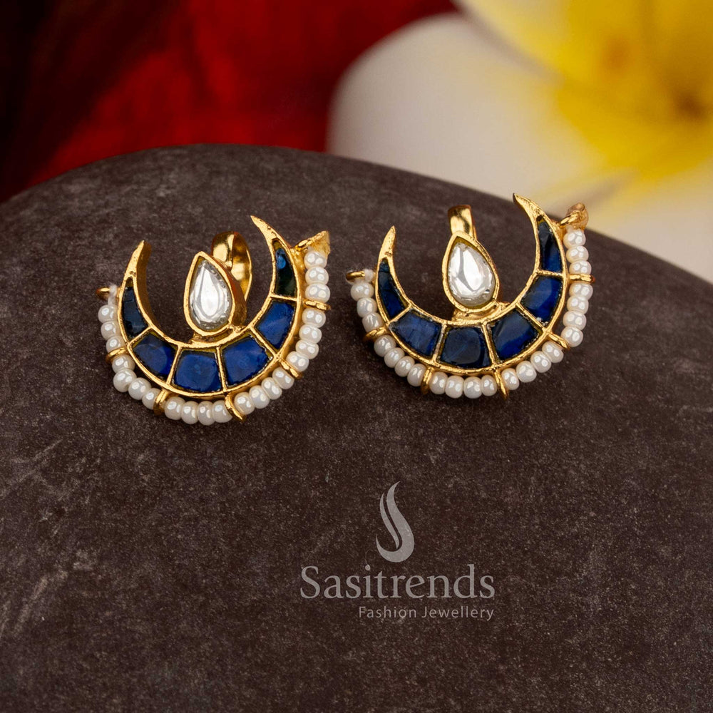 Elegant half moon and teardrop Kundan pearl bugadi ear cuff earrings – Sasitrends
