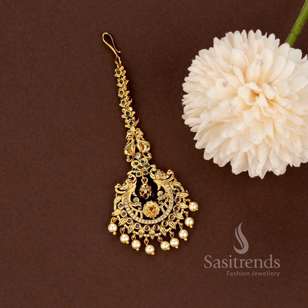 Luxury Temple Matte Gold AD Stone Hair Ornament for Bridal and Festive Wear - Sasitrends