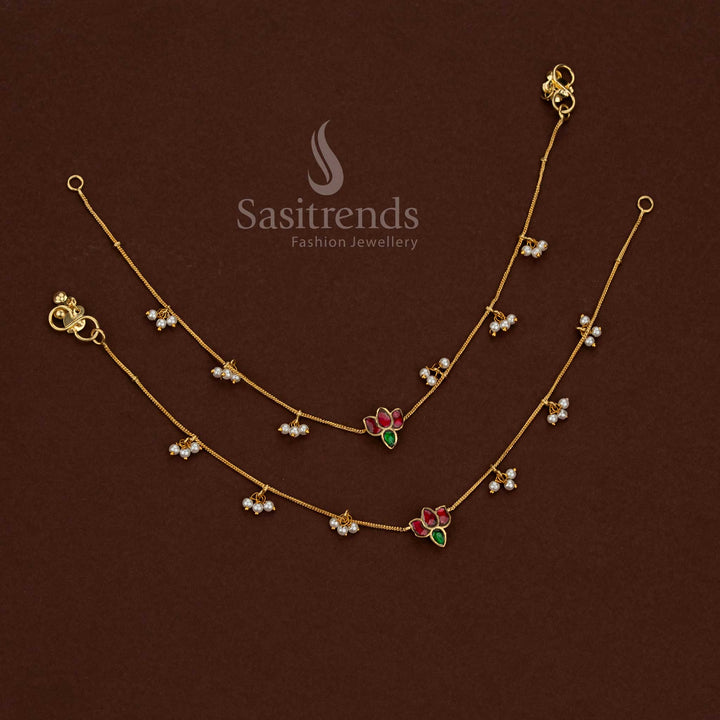 Premium Attractive 24K Jadau Gold Plated Kundan Stone Anklet | Collection of Traditional Designs