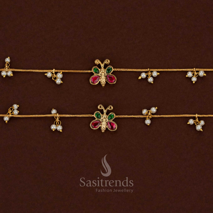 
Butterfly motif kundan stone anklet with traditional jadau setting and premium rich gold finish - Sasitrends

