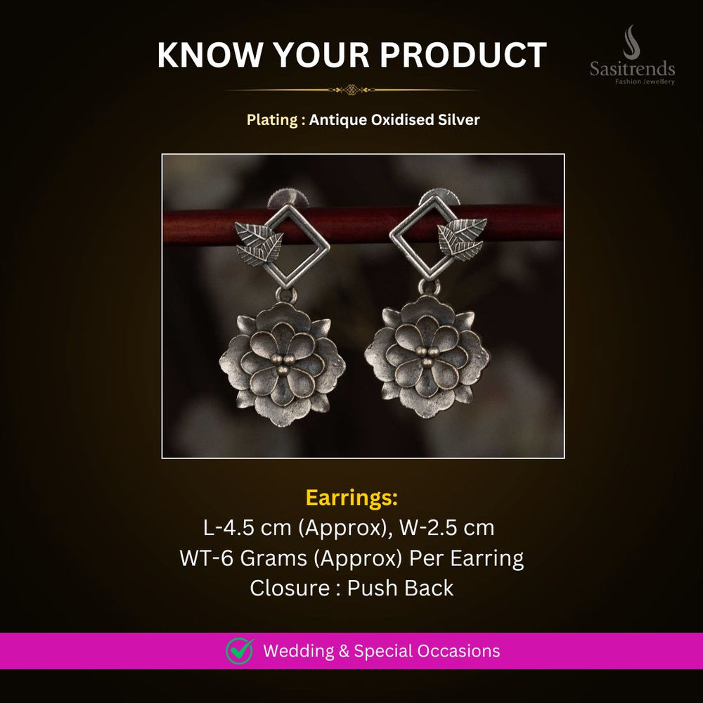 Antique Oxidised Silver earrings Measurement Image - Sasitrends