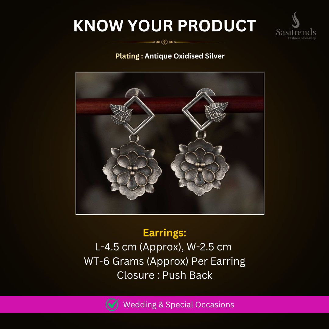 Antique Oxidised Silver earrings Measurement Image - Sasitrends