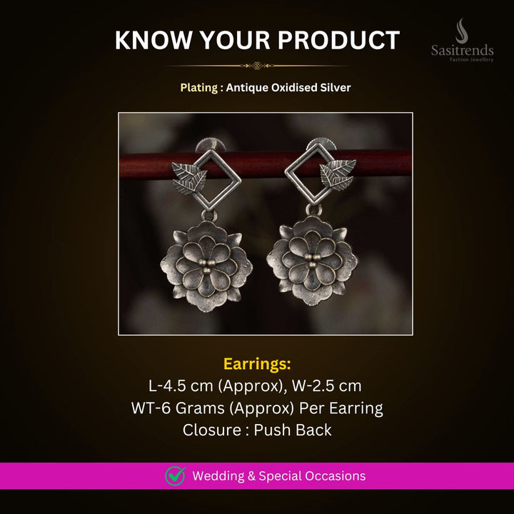 Antique Oxidised Silver earrings Measurement Image - Sasitrends