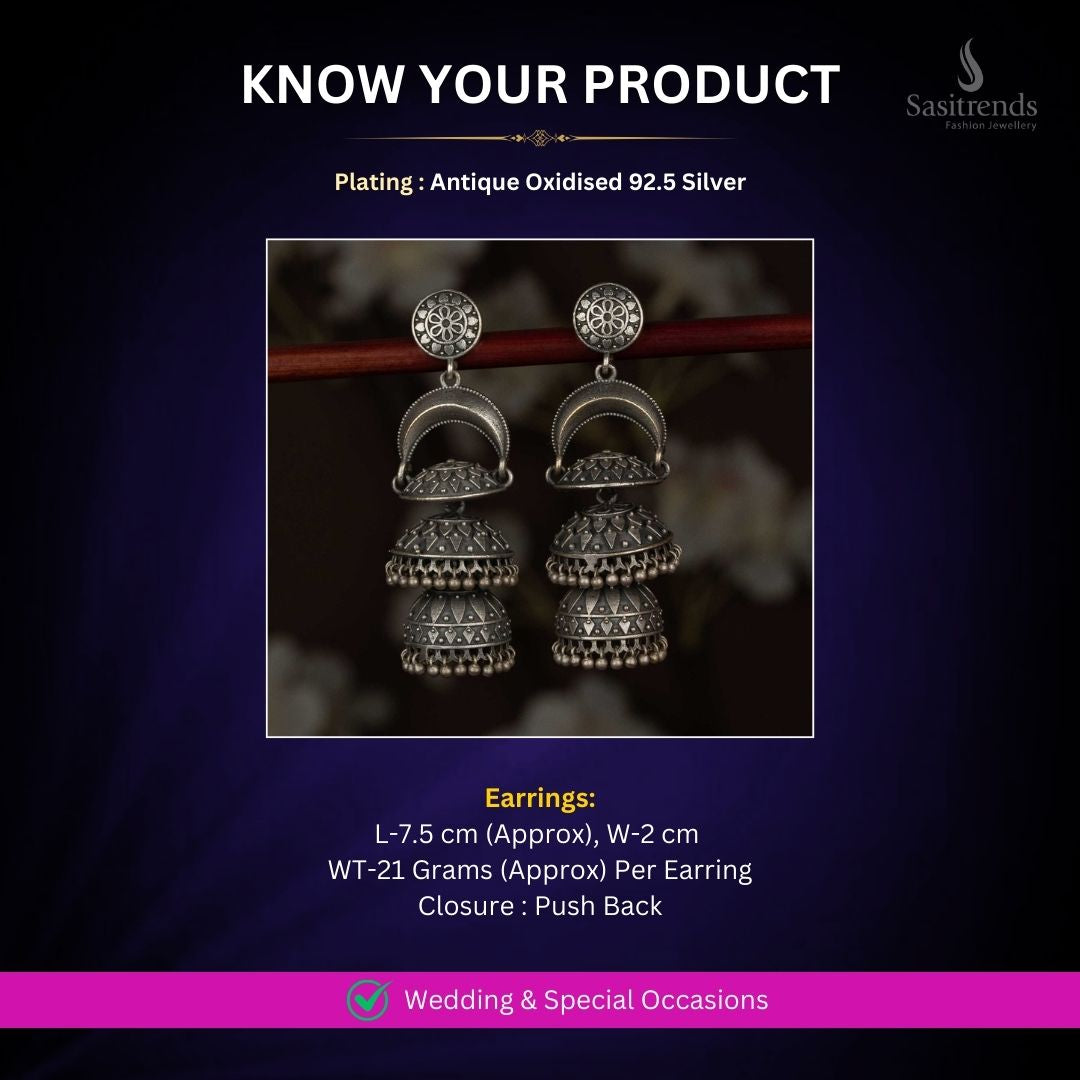 Antique Oxidised 92.5 Silver Earrings Measurement Image - Sasitrends