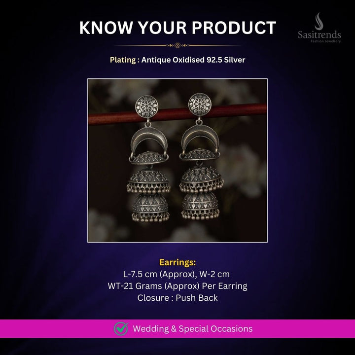 Antique Oxidised 92.5 Silver Earrings Measurement Image - Sasitrends