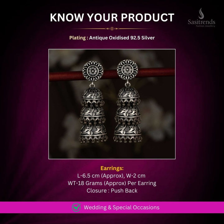 Antique Oxidised 92.5 Silver Earrings Measurement Image - Sasitrends