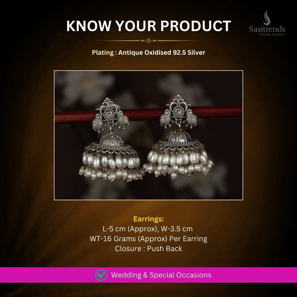Antique Oxidised 92.5 Silver Earrings Measurement Image - Sasitrends