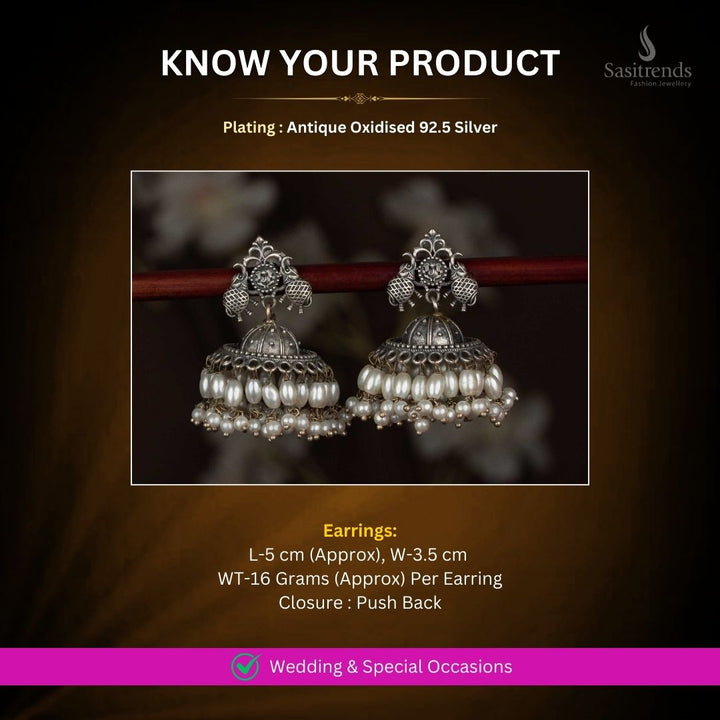 Antique Oxidised 92.5 Silver Earrings Measurement Image - Sasitrends