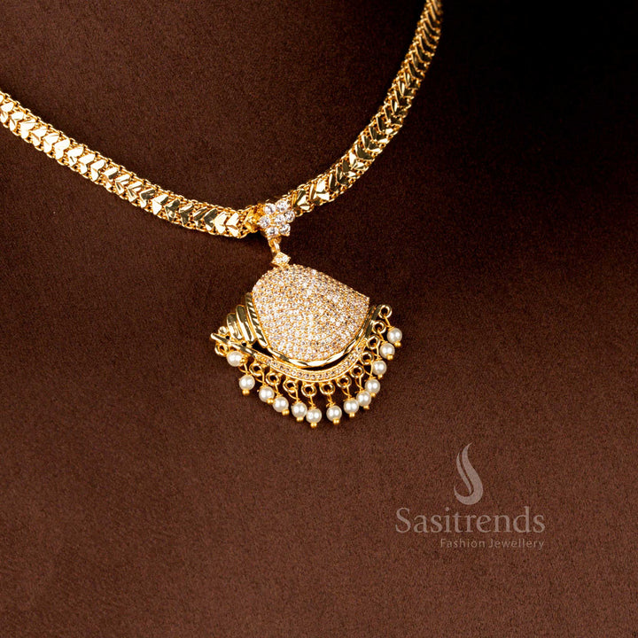 Sasitrends south indian temple vishnu sangu jewellery impon attigai one gram micro gold plated necklace with multi ad stone detailing