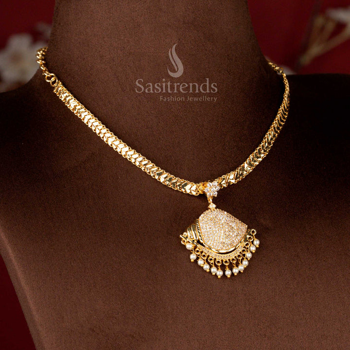 Sasitrends south indian temple vishnu sangu jewellery impon attigai one gram micro gold plated necklace with multi ad stone detailing