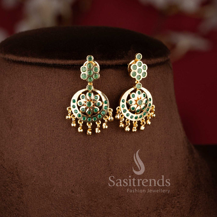 Pure traditional Green micro gold plated round stone crescent floral layered attigai necklace for festive excellence jewellery - Sasitrends
