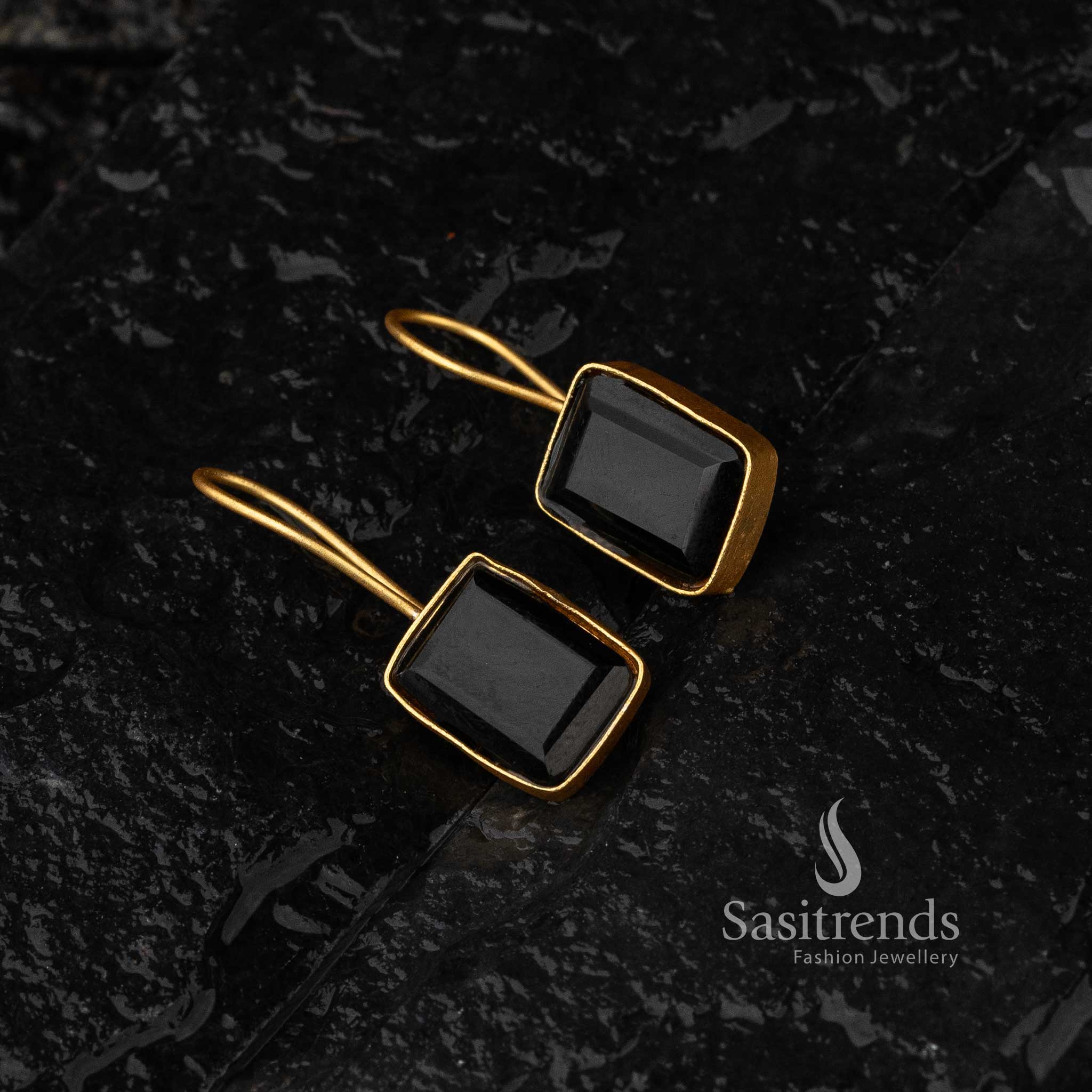 Office Wear Black Monalisa Stone Gold Plated Fish Hook Earrings Sasitrends Online Shopping