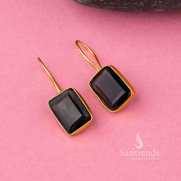 Stylish Violet Monalisa Stone Gold Plated Fish Hook Earrings Sasitrends Online