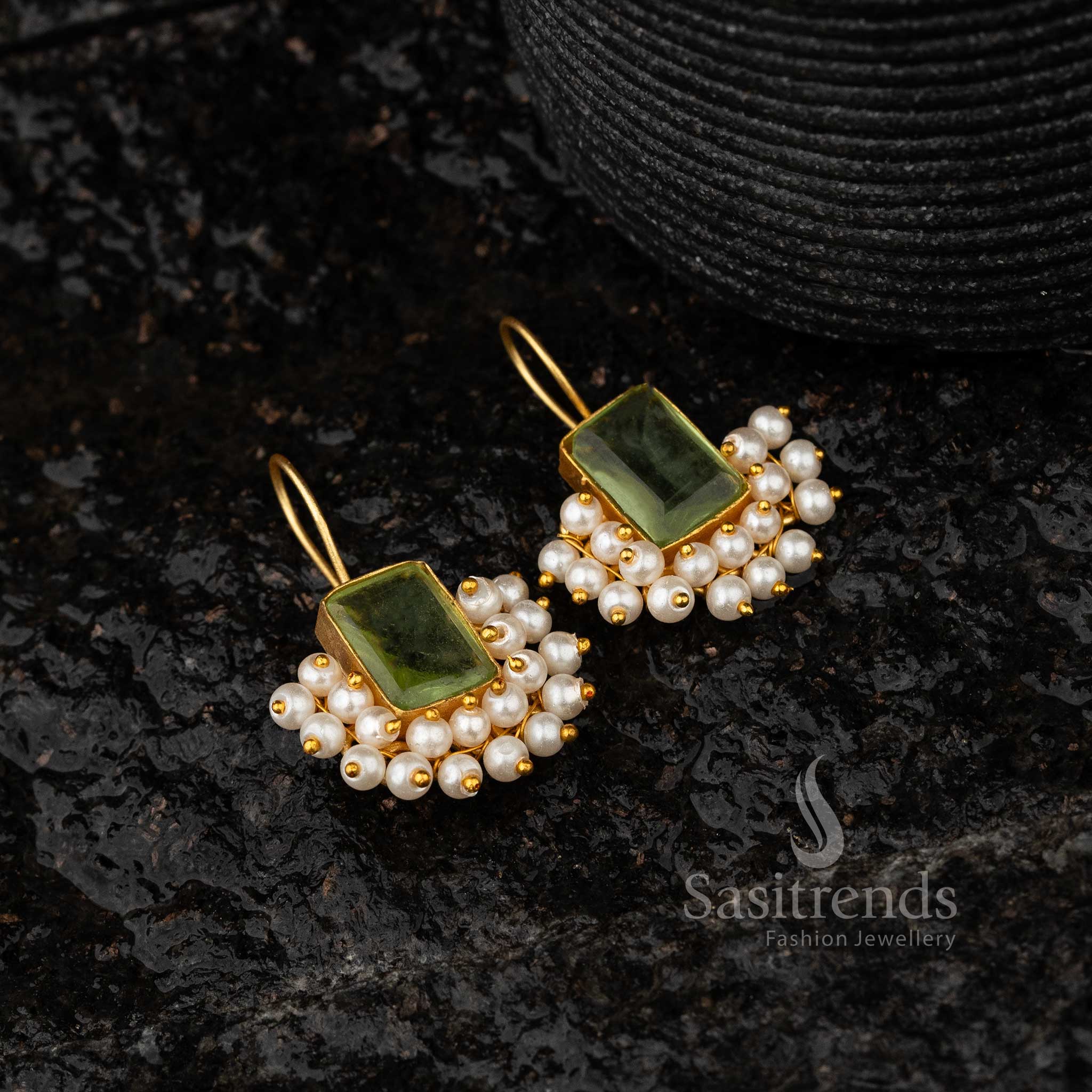 Green Monalisa Stone Gold Plated Earrings Sasitrends Online Shopping
