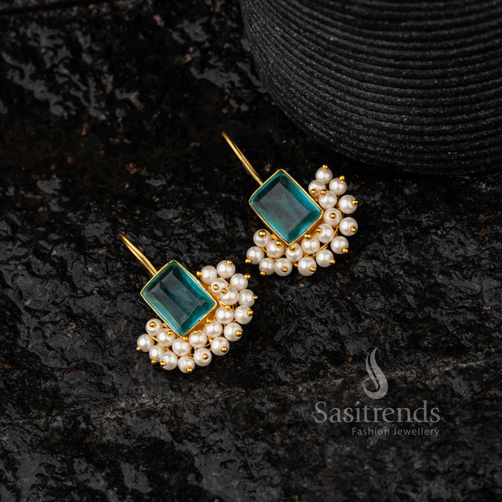 Ocean Blue Monalisa Stone Gold Plated Earrings Sasitrends Online Shopping