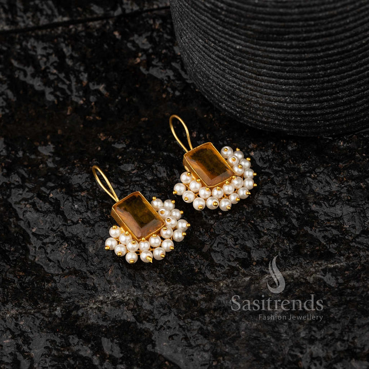 Yellow Monalisa Stone Gold Plated Earrings Sasitrends Online Shopping