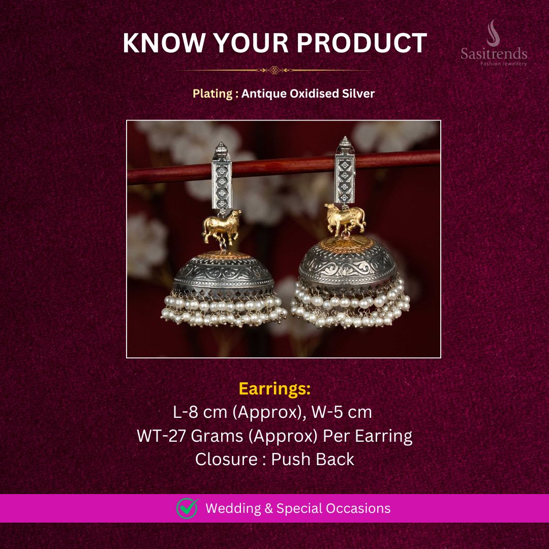 Antique Oxidised Silver earrings Measurement Image - Sasitrends