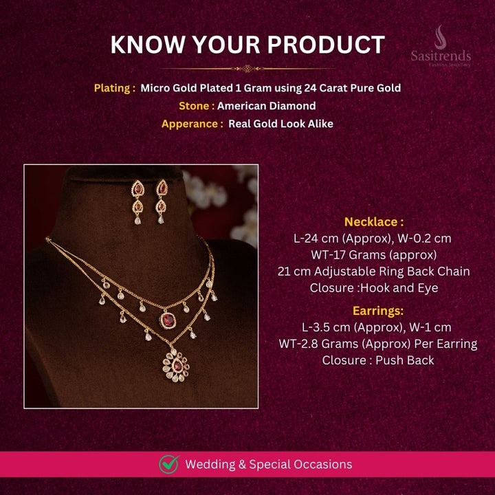 AD micro gold plated Necklace Set Measurement Image - Sasitrends