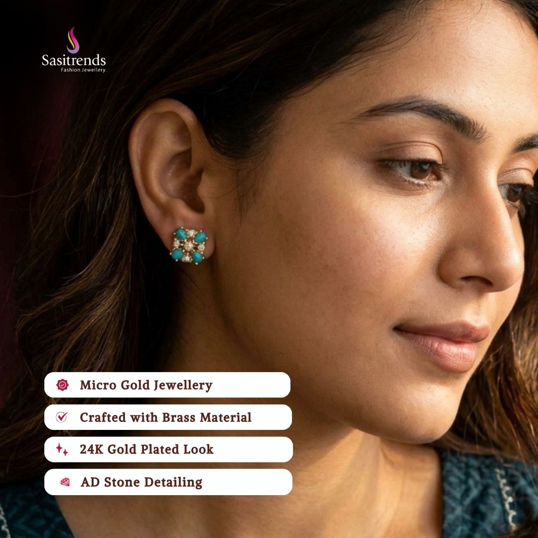 Guaranteed Micro gold plated AD stone earrings model image - Sasitrends