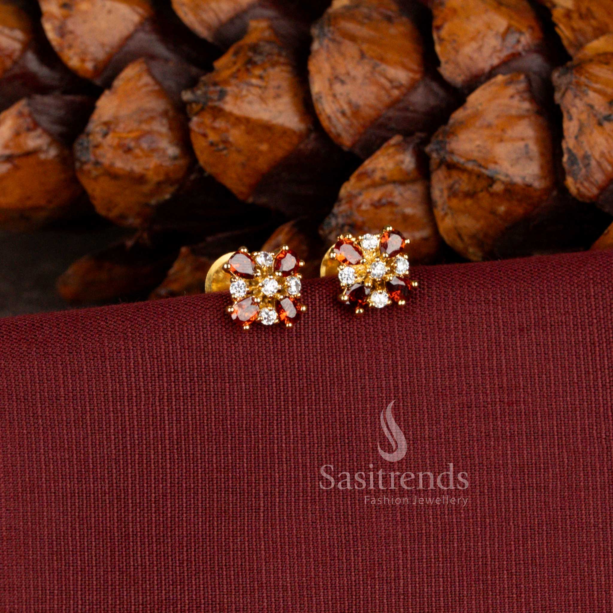  AD teardrop floral pearl mint micro gold plated studs for South Indian ceremonial dressing