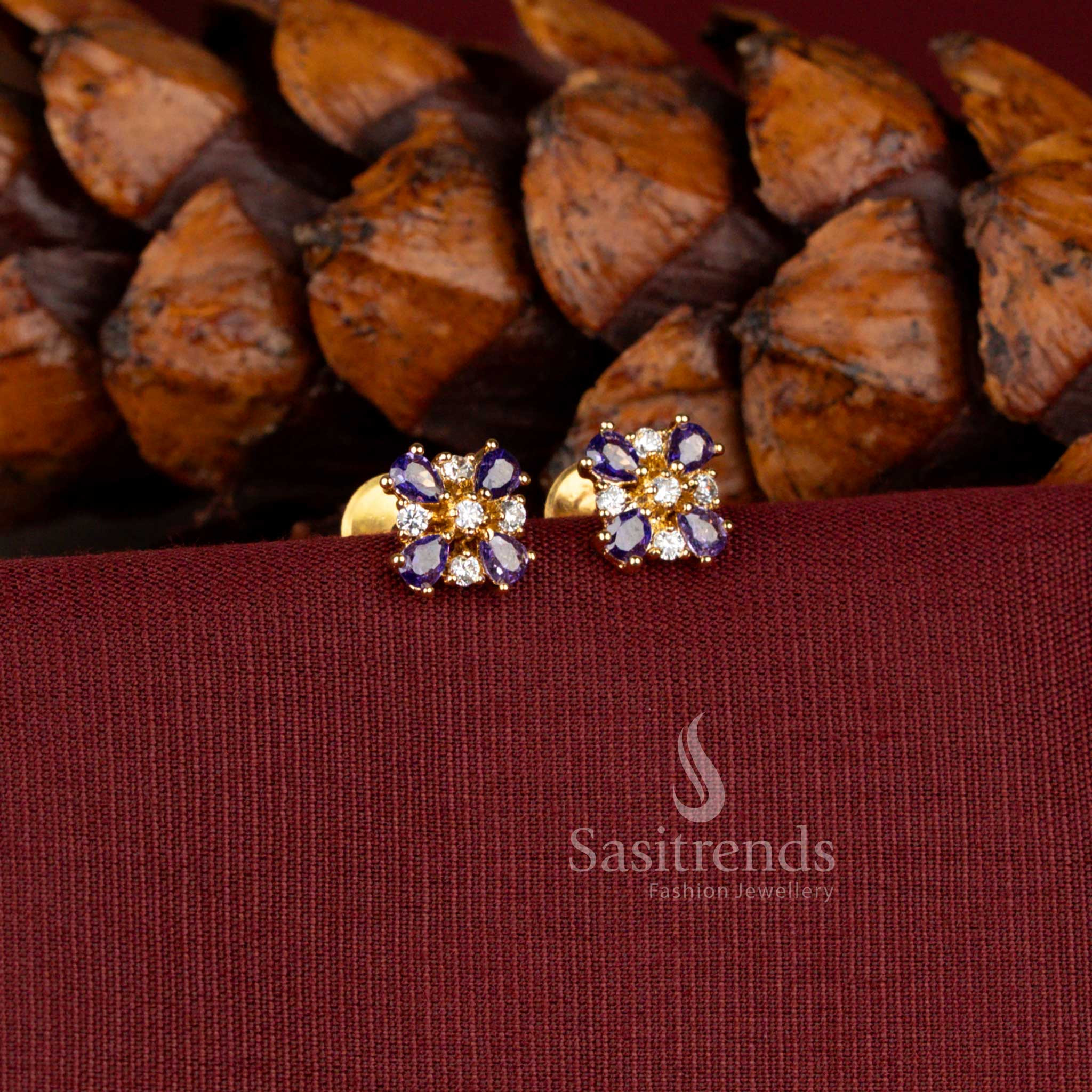  AD teardrop floral pearl mint micro gold plated studs for South Indian ceremonial dressing