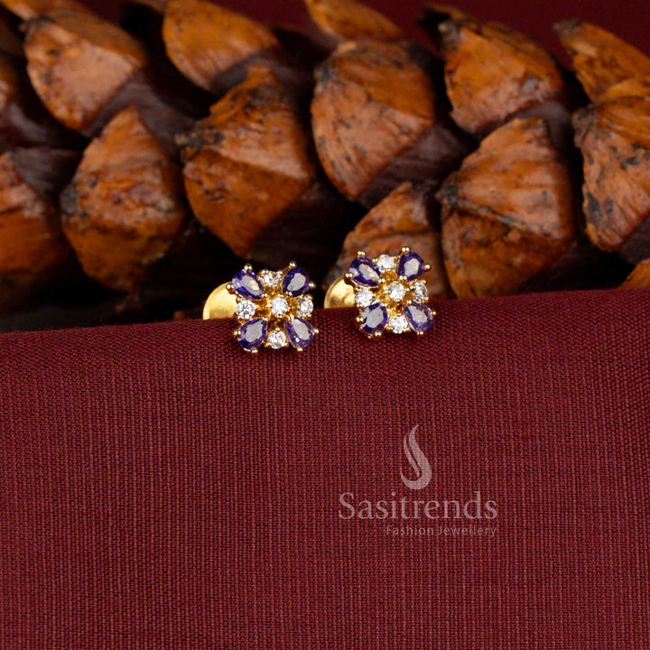  AD teardrop floral pearl mint micro gold plated studs for South Indian ceremonial dressing