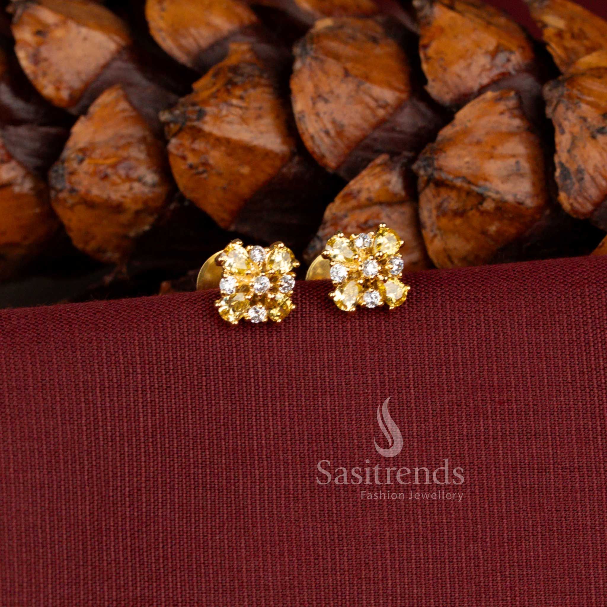  AD teardrop floral pearl mint micro gold plated studs for South Indian ceremonial dressing