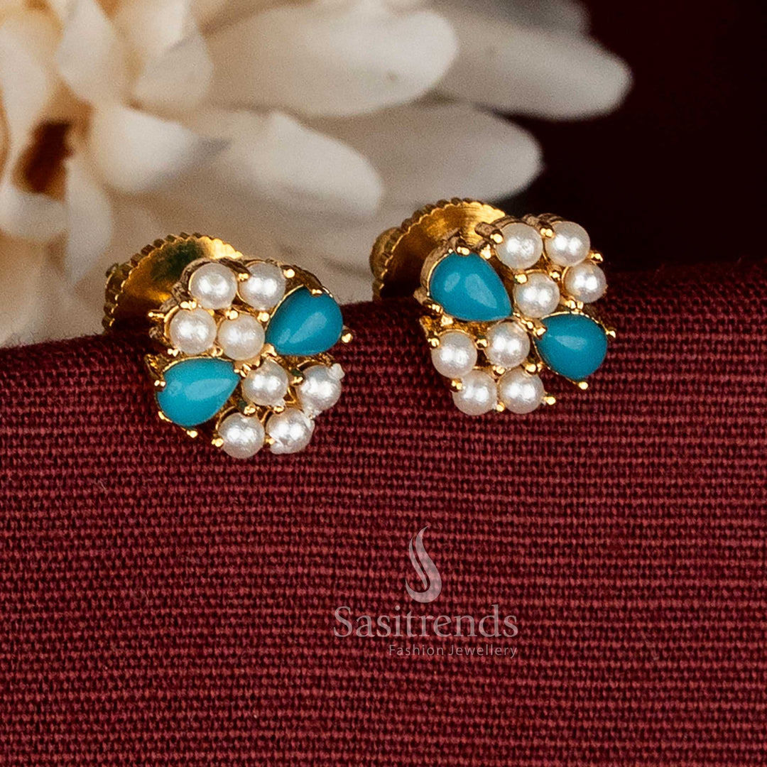 Exquisite micro gold plated teardrop cluster bouquet pearl stud earrings – Sasitrends