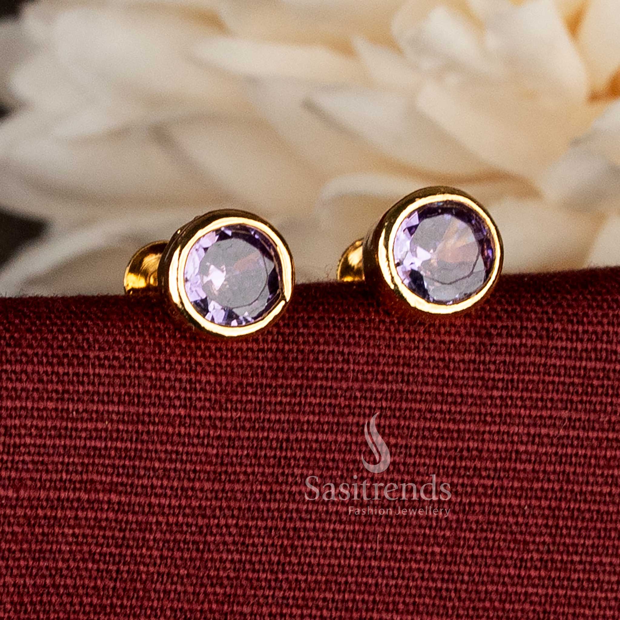 Sasitrends guaranteed one gram micro gold plated minimalist purple AD stone stud earrings for daily wear