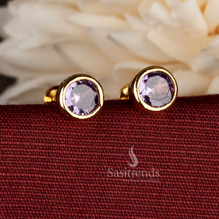 Sasitrends guaranteed one gram micro gold plated minimalist purple AD stone stud earrings for daily wear