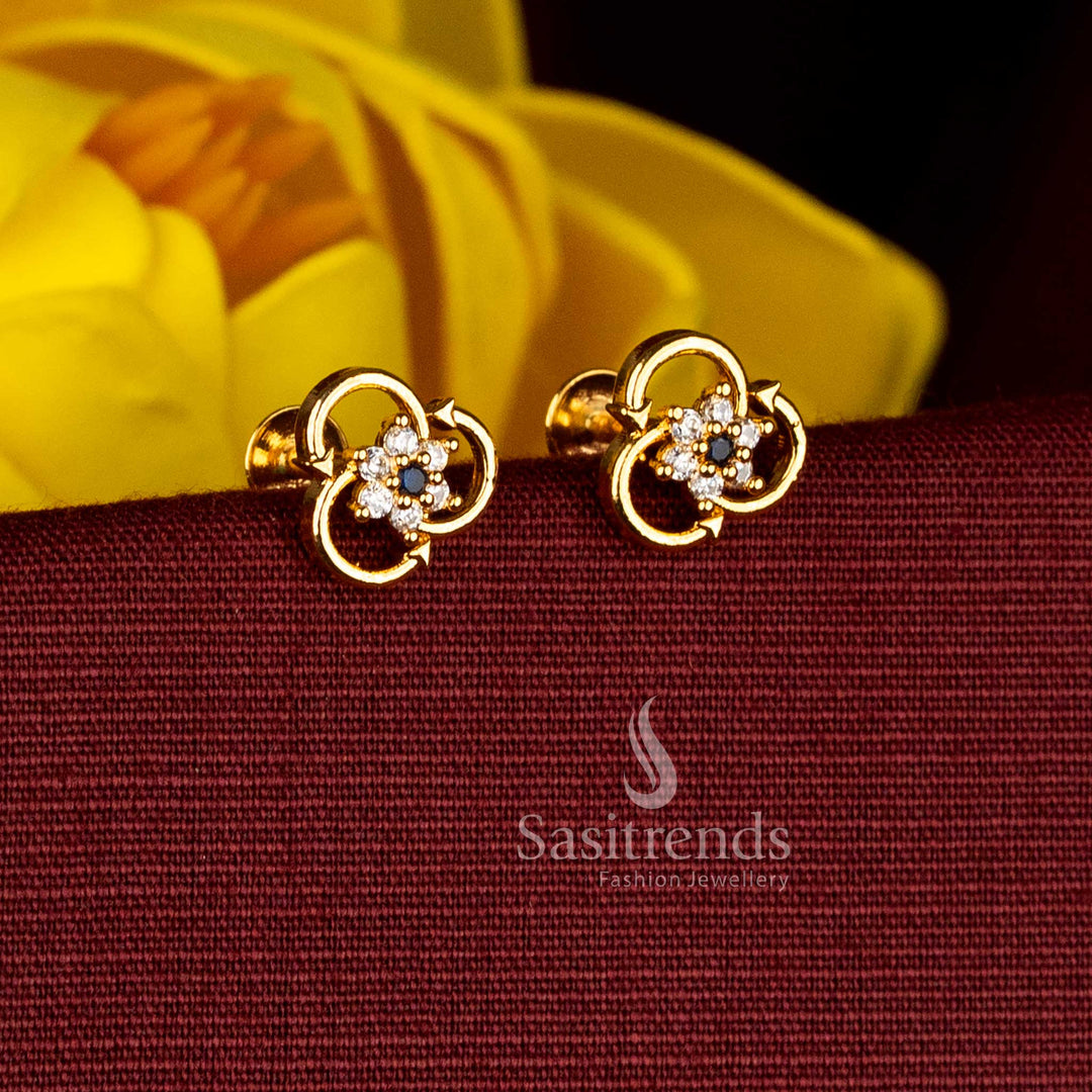 Sasitrends Guaranteed real gold look micro gold plated floral loop design white blue AD stone stud earrings