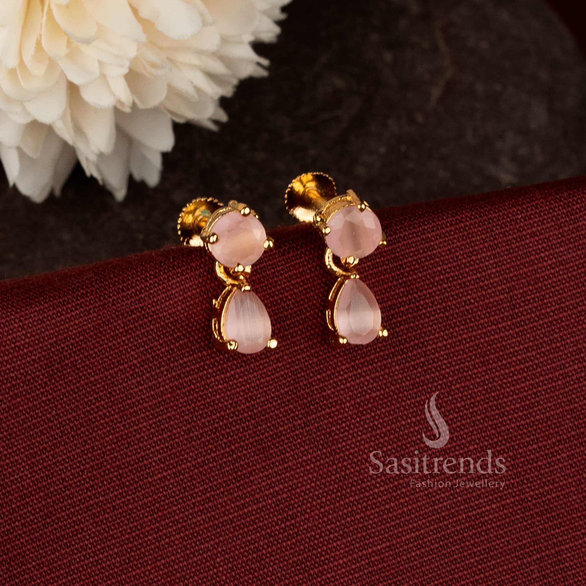 Sasitrends double stone drop earrings minimal elegant design  