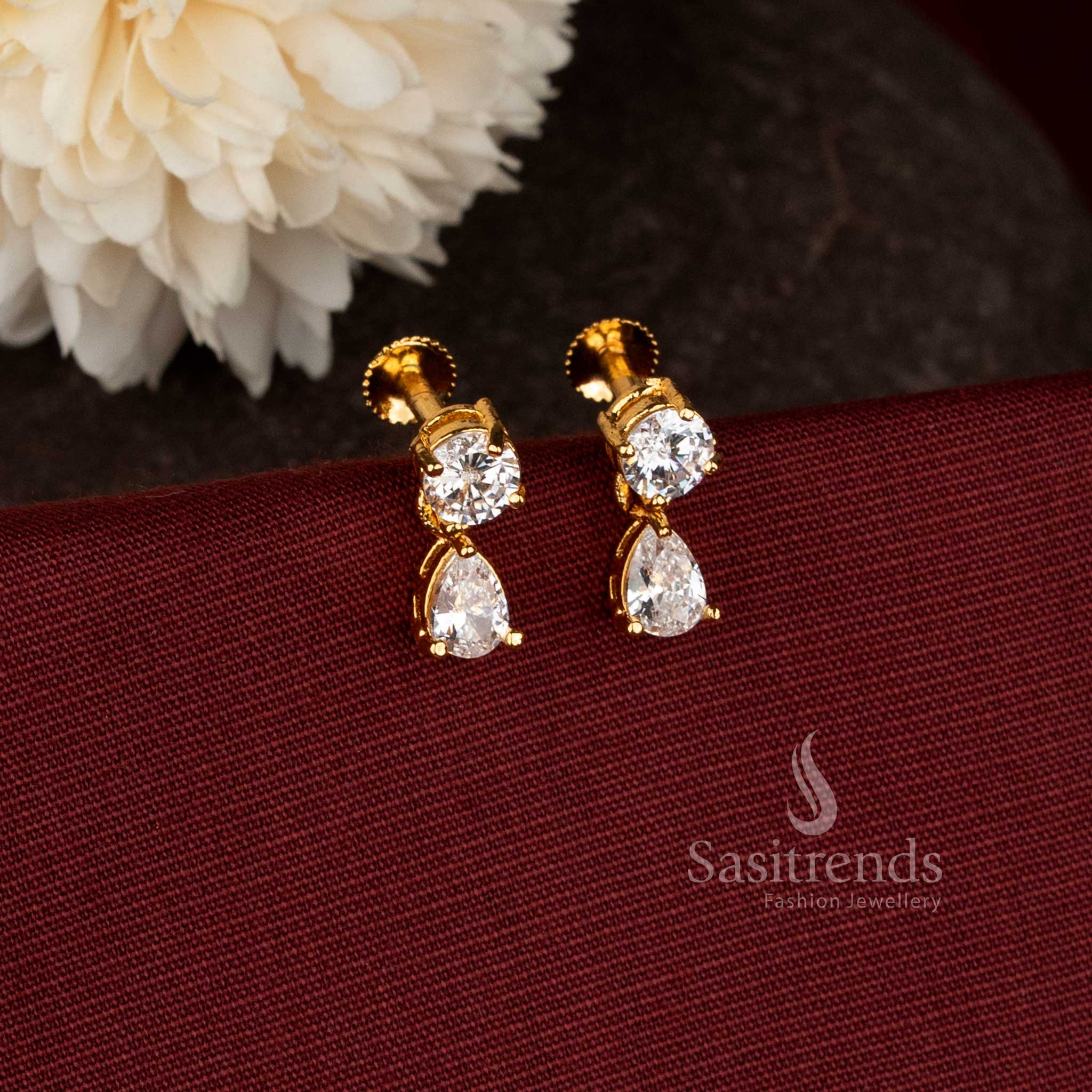 1 gram gold look simple drop earrings for daily and office wear   