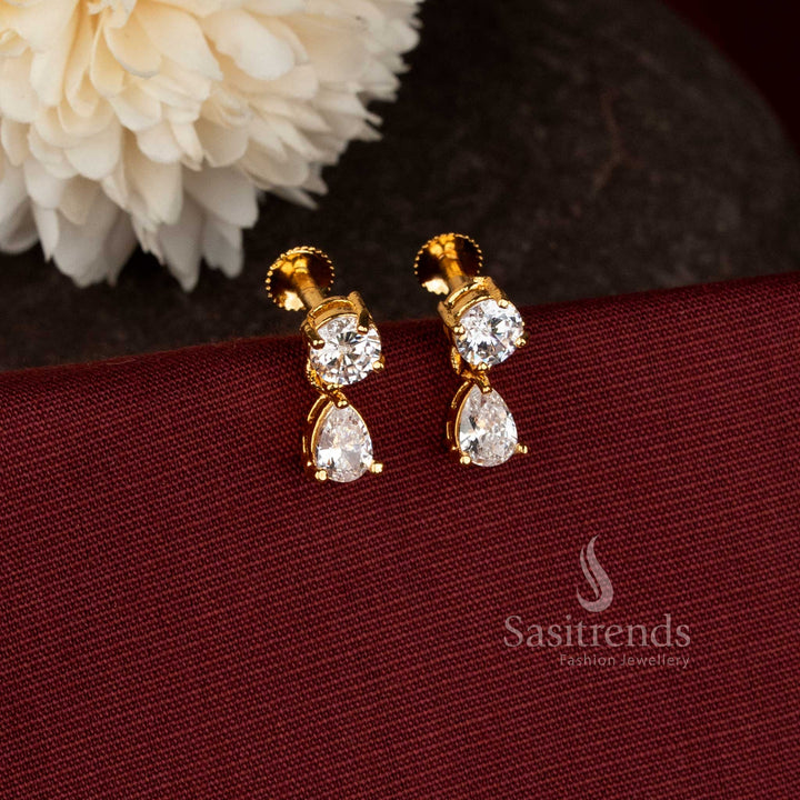 1 gram gold look simple drop earrings for daily and office wear   