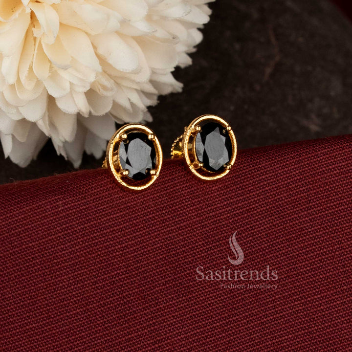 Elegant Daily Wear One Gram Micro Gold Plated Oval Stone Stud Earrings - Sasitrends