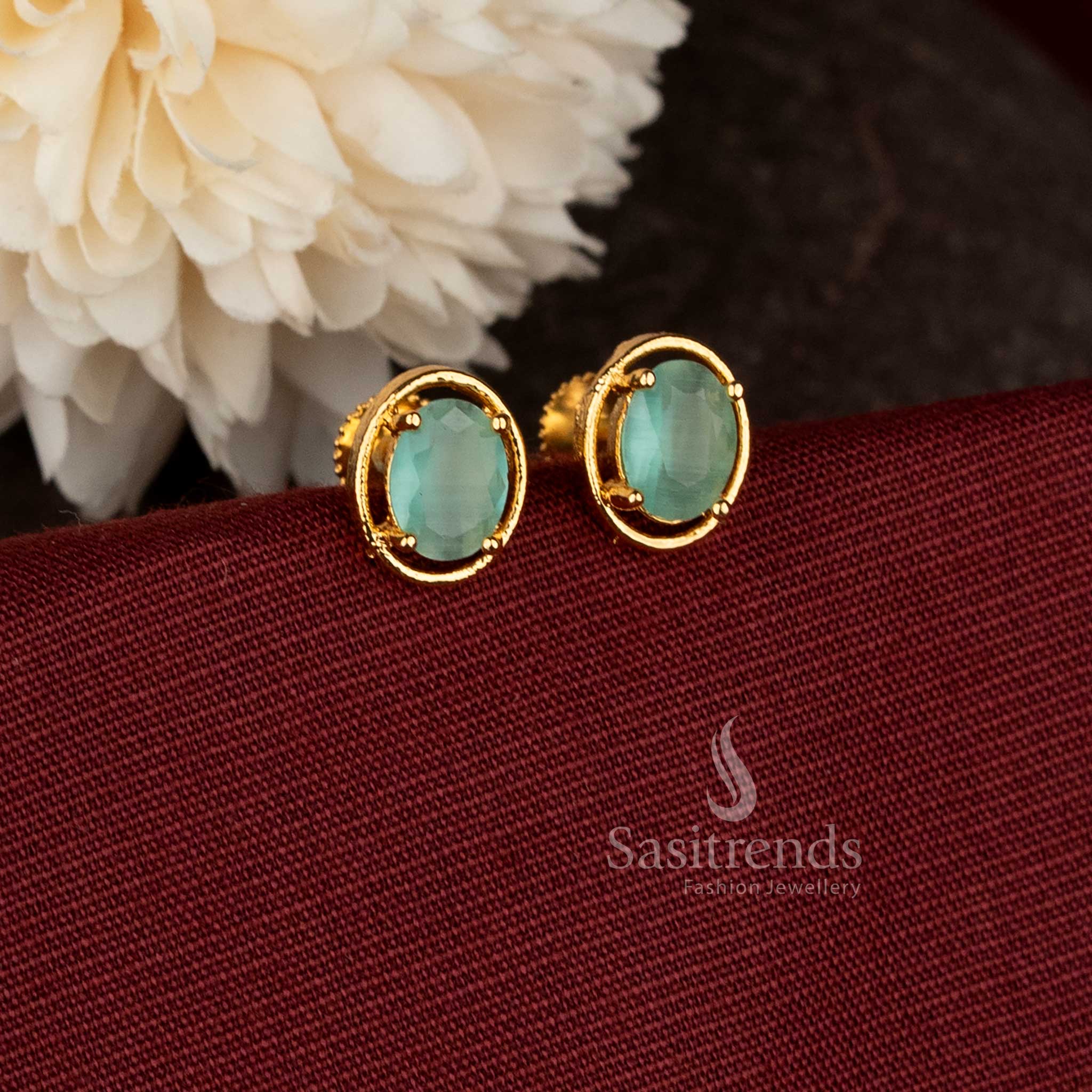 Sasitrends oval Mint stone stud earrings elegant minimal daily wear design  
