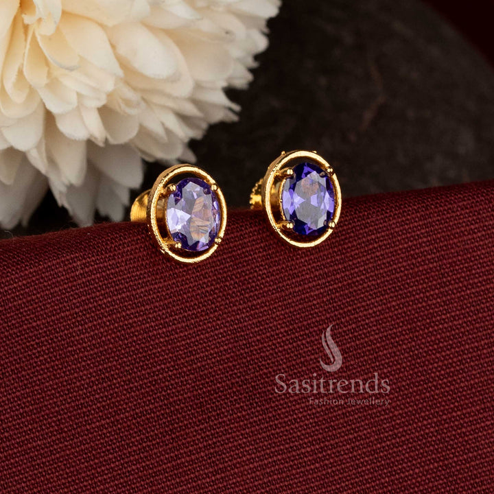 Sasitrends oval Purple stone stud earrings elegant minimal daily wear design   