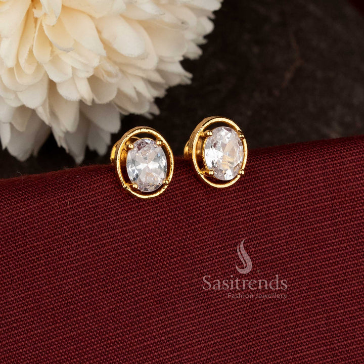 Sasitrends oval White stone stud earrings elegant minimal daily wear design   