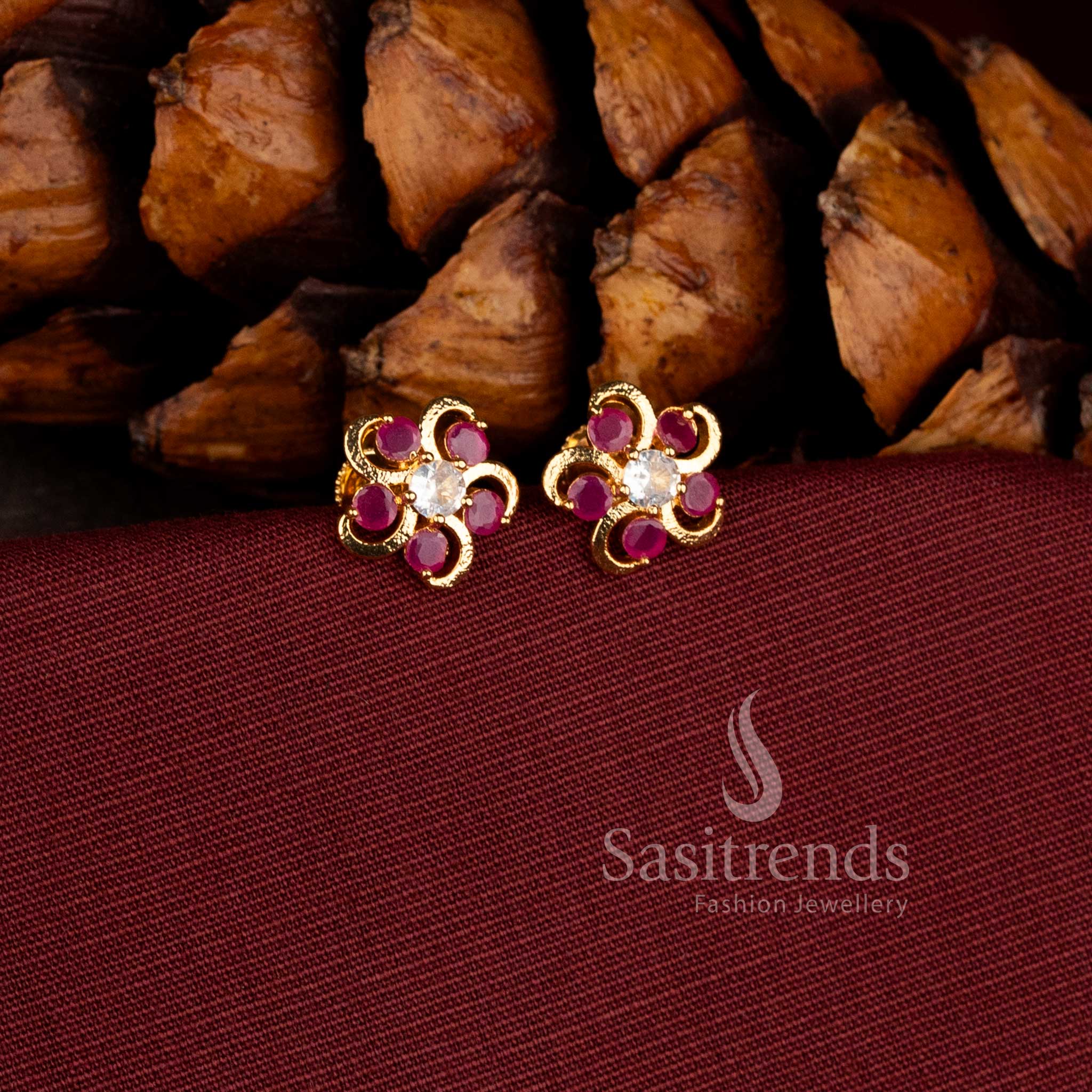 Elegant floral design micro gold plated AD stone stud earrings for women - Sasitrends