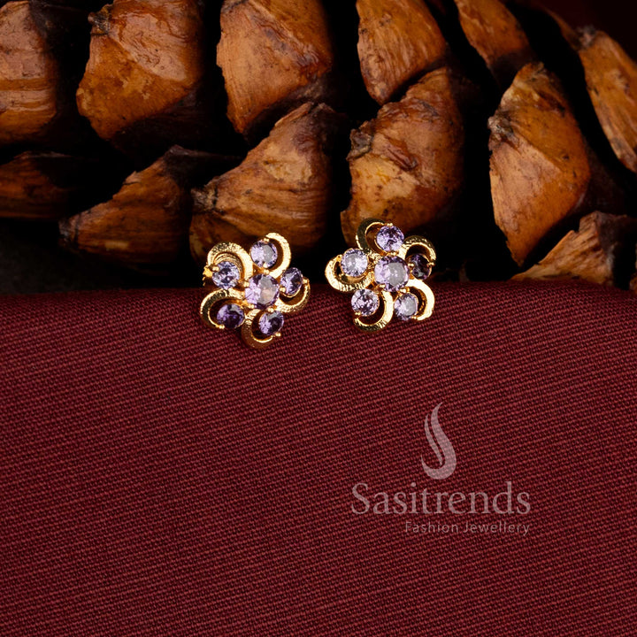 Stylish micro gold plated floral stud earrings with sparkling white AD stones - Sasitrends