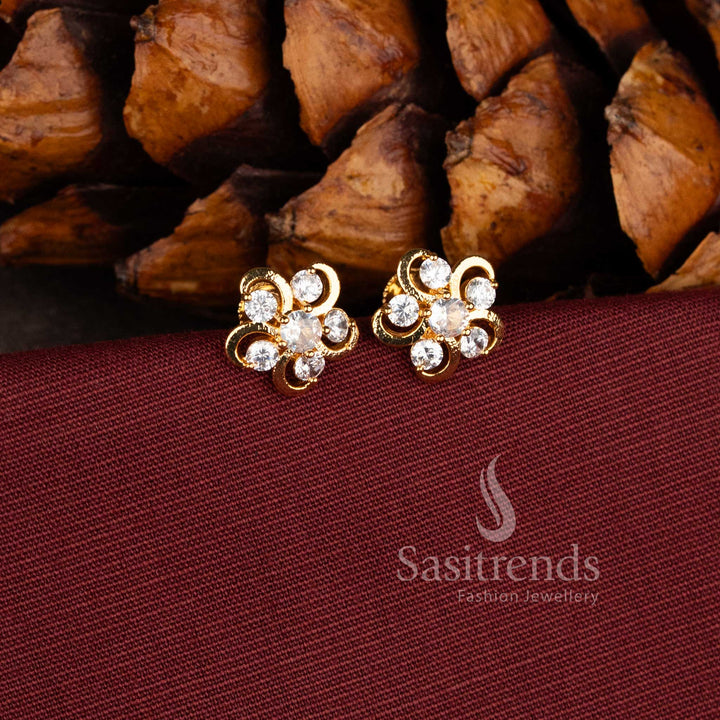 Sparkling Micro Gold Plated American Diamond Floral Stud Earrings for Women - Sasitrends