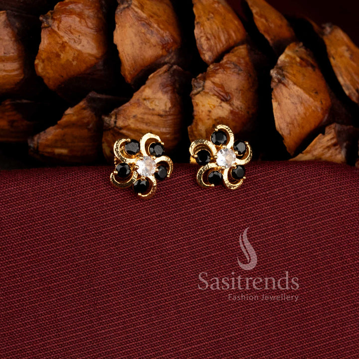 Stylish micro gold plated floral stud earrings with sparkling white AD stones - Sasitrends