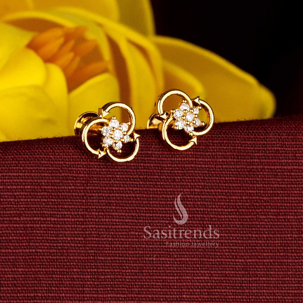 Eye-catching One Gram 24K Micro Gold Plated Interlocked Loop Stud Earrings with Floral white AD Stone Centre - Sasitrends