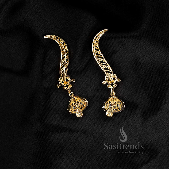 Attractive feative wear American diamond gangajamuna silver plated white linear motif earcuff earrings - Sasitrends
