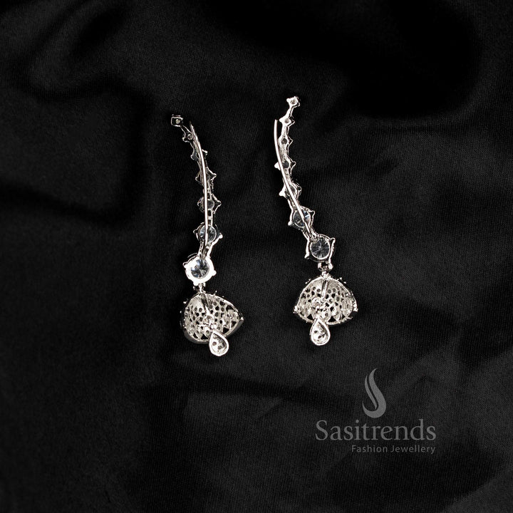 Attractive festive American diamond rhodium silver plated white linear motif earcuff earrings - Sasitrends