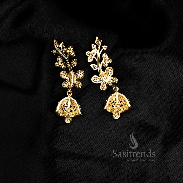 Sparkling Party wear American diamond gangajamuna silver plated white floral motif earcuff earrings - Sasitrends