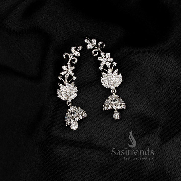 Amazing Collection American Diamond Leaf & Crystal Line Climber Ear Cuff Earrings for Party Wear