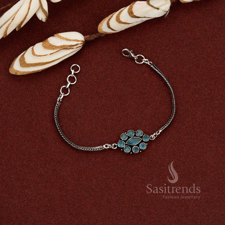 Contemporary Oxidised Floral Medallion AD Stone Bracelets for Casual & Office Styling |